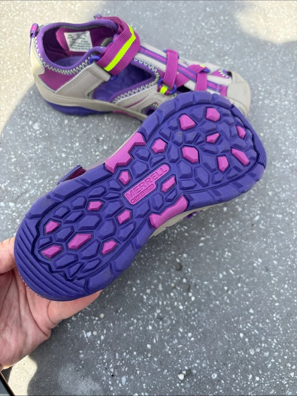 Merrell Kids Purple and Beige Water-Ready Sandal with Neon Accent